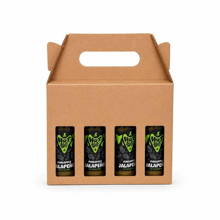 New box concept! Gable-windowed 5oz 4Pod. What do you think? These are made out of E-flute, and are perfect for farmers markets, gift boxes, and retail stores. We are still working on a few tweaks but the prototype is solid! This fits all 5oz bottles, OR anything with a 1.9in diameter and is under 7in tall.